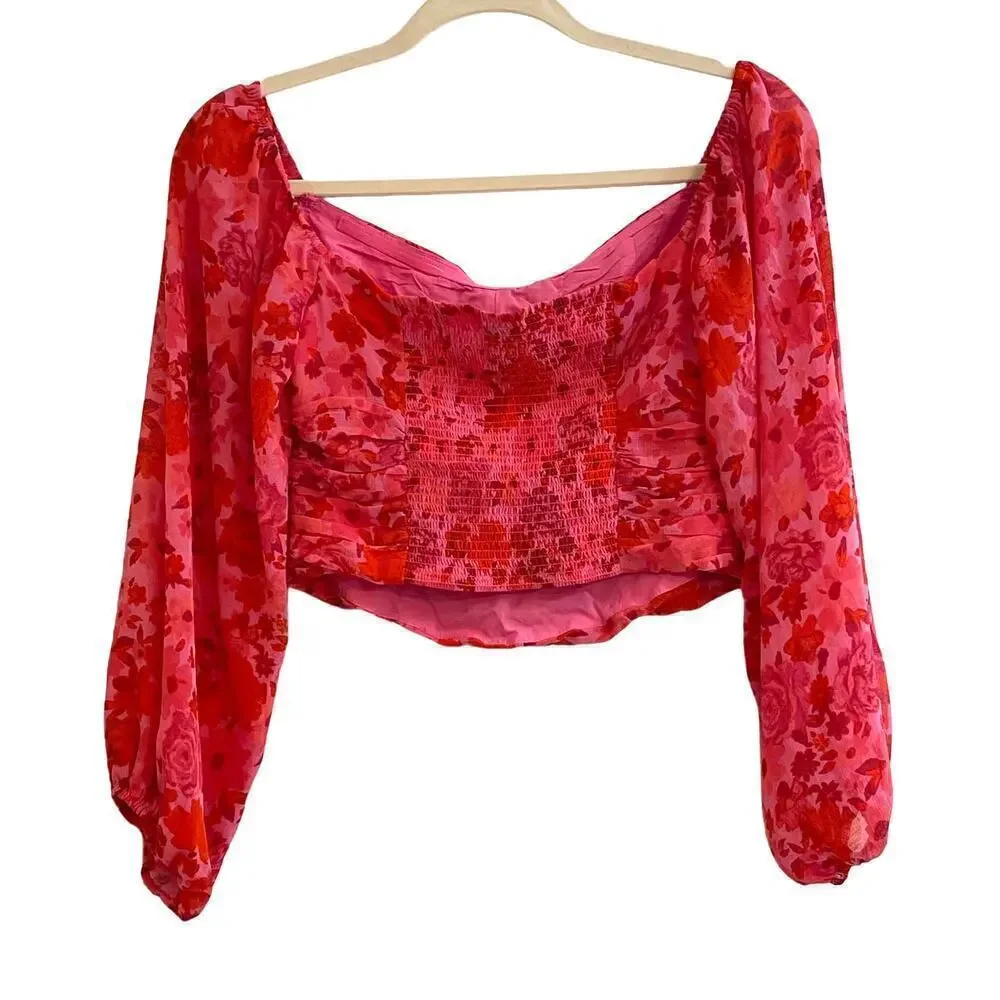 Free People Oh La La Pink Roses Bodice Cropped Top Size Small NEW